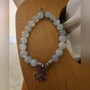 Tjazelle LIMITED EDITION Silver and Green Beaded Bracelet with Lucky Charm